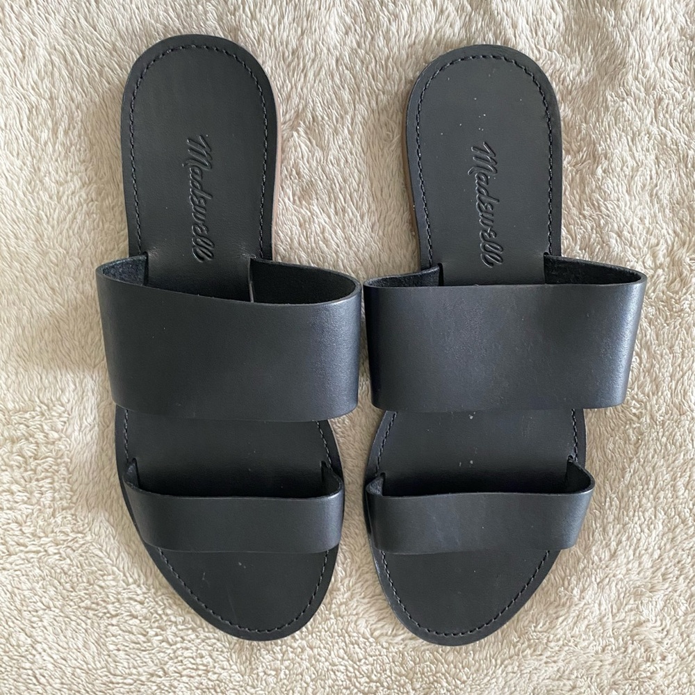 Madewell Boardwalk Two Strap Flat Sandals Black Size 9 1/2